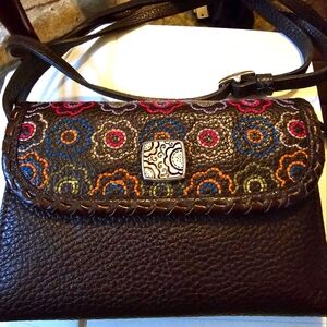 Brighton brown leather floral crossbody MINT Condition never used.